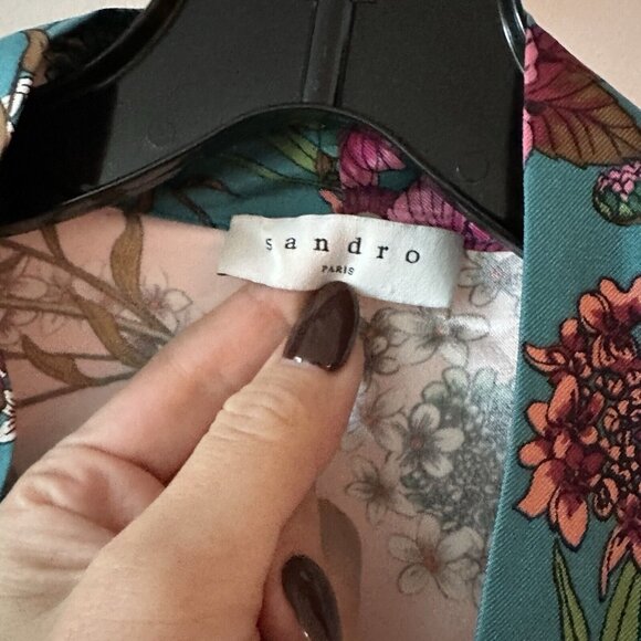 Sandro Kimono Jacket Color Printed Blocked Floral Size 36 - Picture 7 of 12